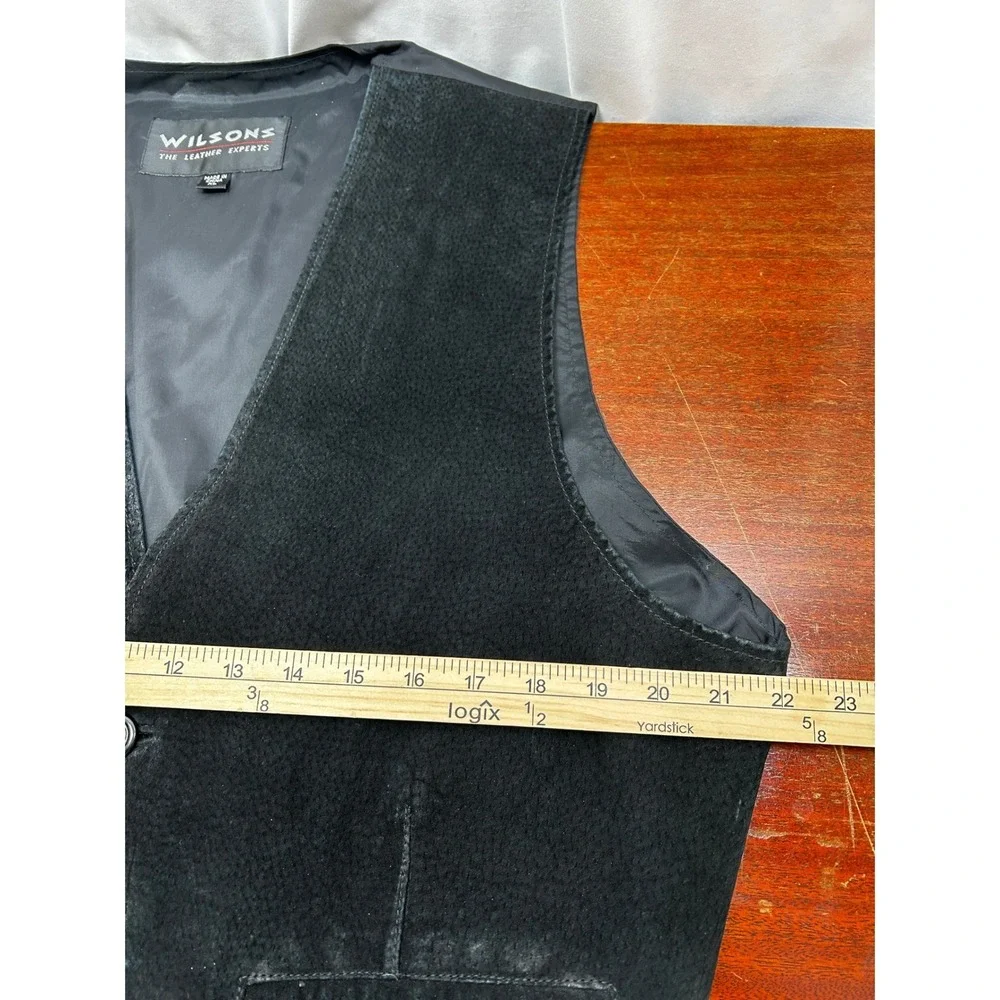 Wilsons Leather Vest Mens XL Black Nubuck Button Front‎ Adjustable Western Biker